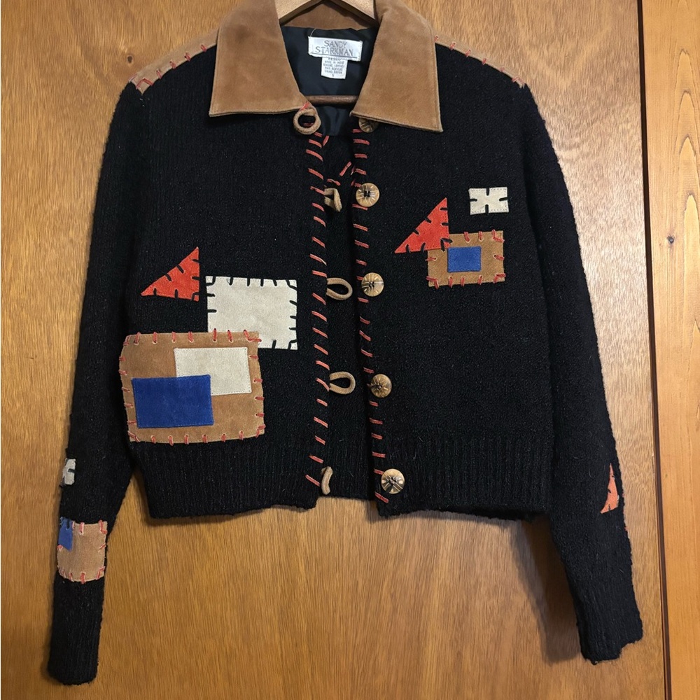 Vintage Style Black Patchwork Wool Blend Jacket with Suede Collar